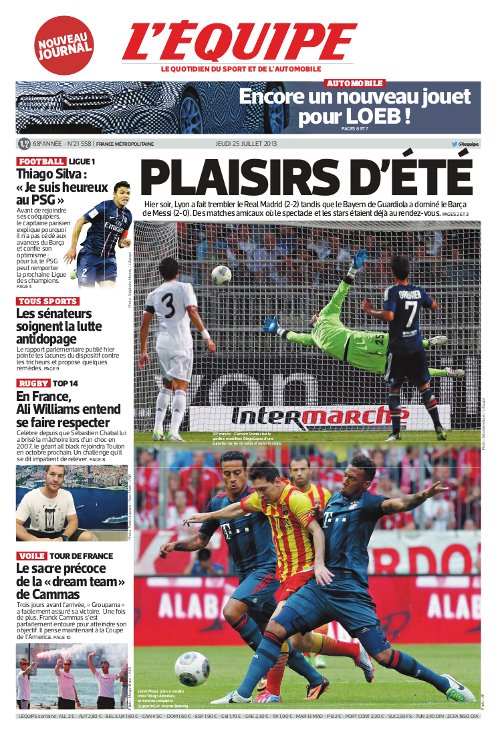 L'Equipe du Jeudi 25 Juillet 2013