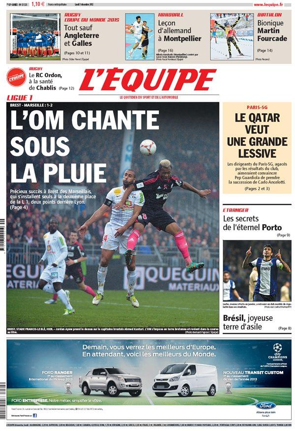 L' Equipe du lundi 03 décembre 2012