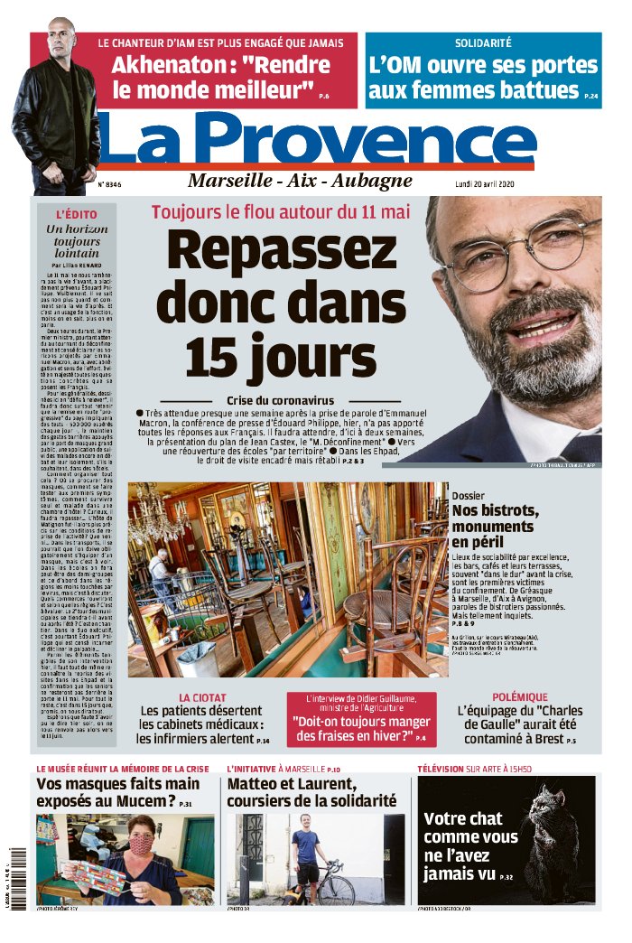 La Provence Marseille du 20 Avril 2020